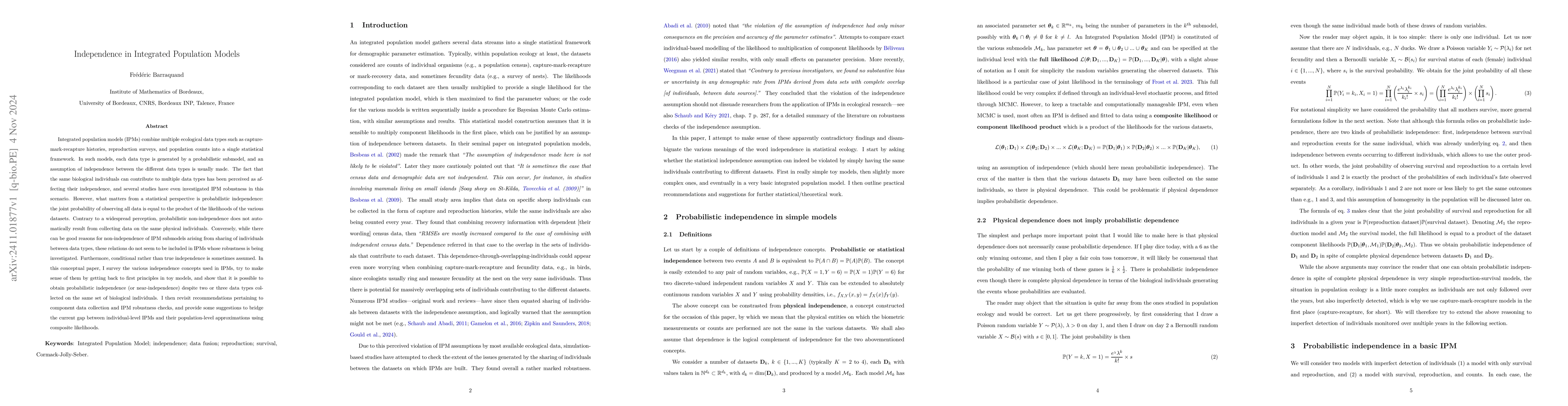 Thumbnail for Independence in Integrated Population Models
