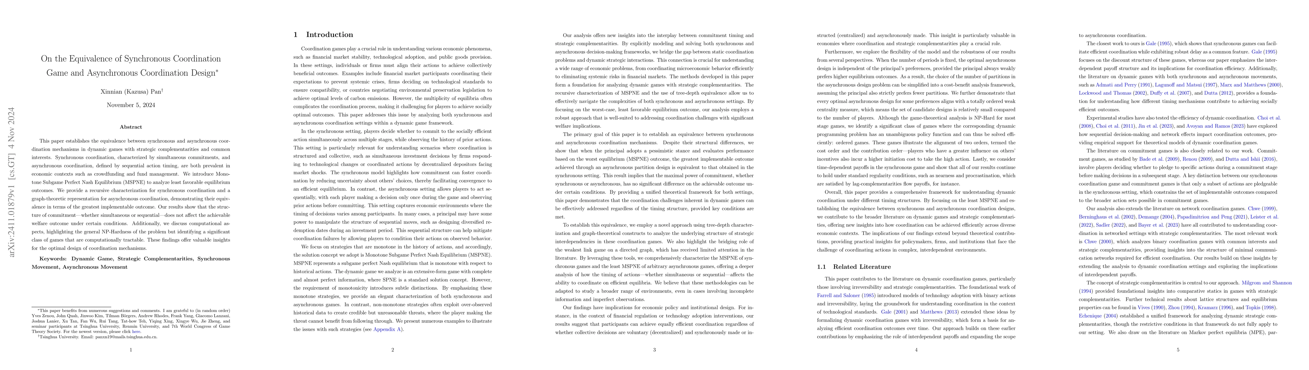 Thumbnail for On the Equivalence of Synchronous Coordination Game and Asynchronous
  Coordination Design