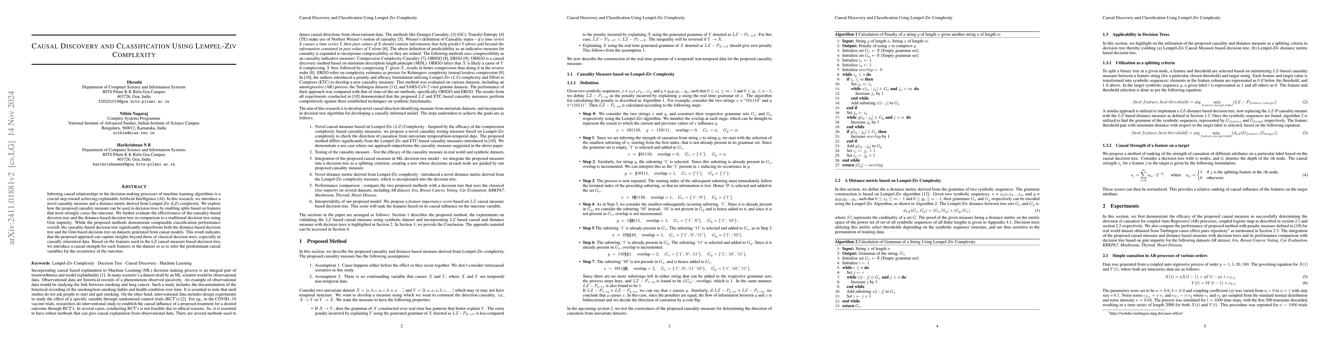 Thumbnail for Causal Discovery and Classification Using Lempel-Ziv Complexity