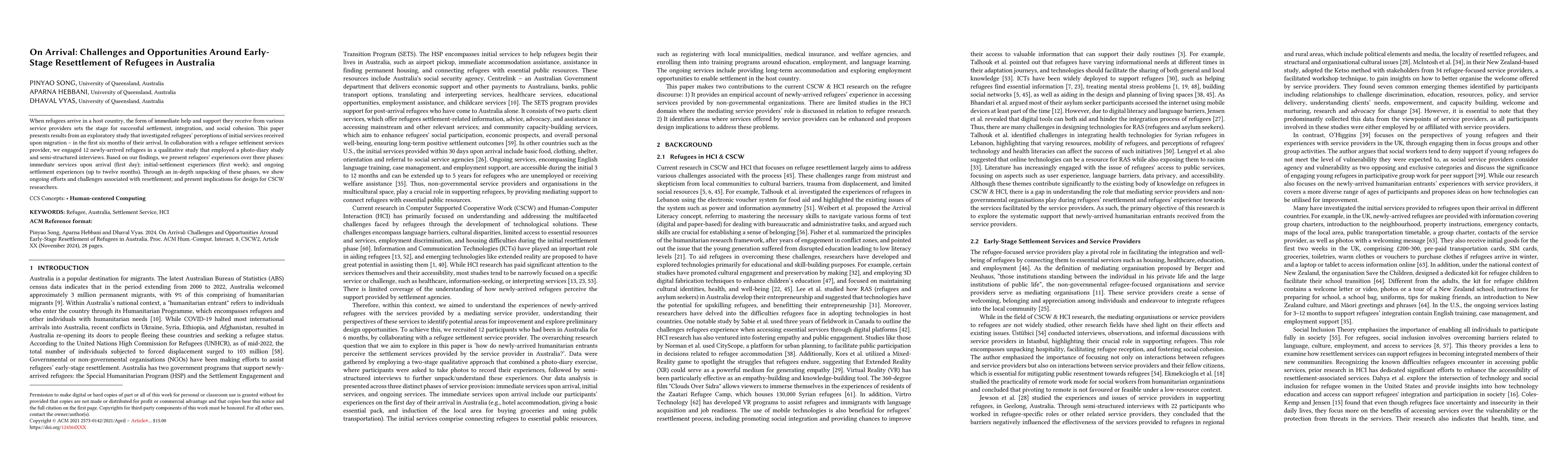 Thumbnail for On Arrival: Challenges and Opportunities Around Early-Stage Resettlement
  of Refugees in Australia