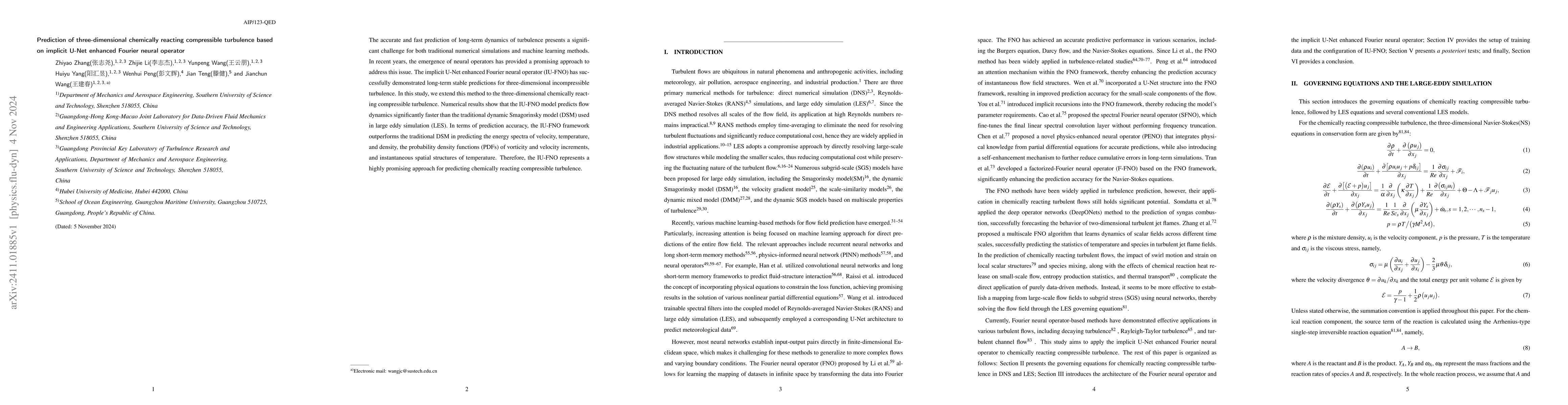 Thumbnail for Prediction of three-dimensional chemically reacting compressible
  turbulence based on implicit U-Net enhanced Fourier neural operator