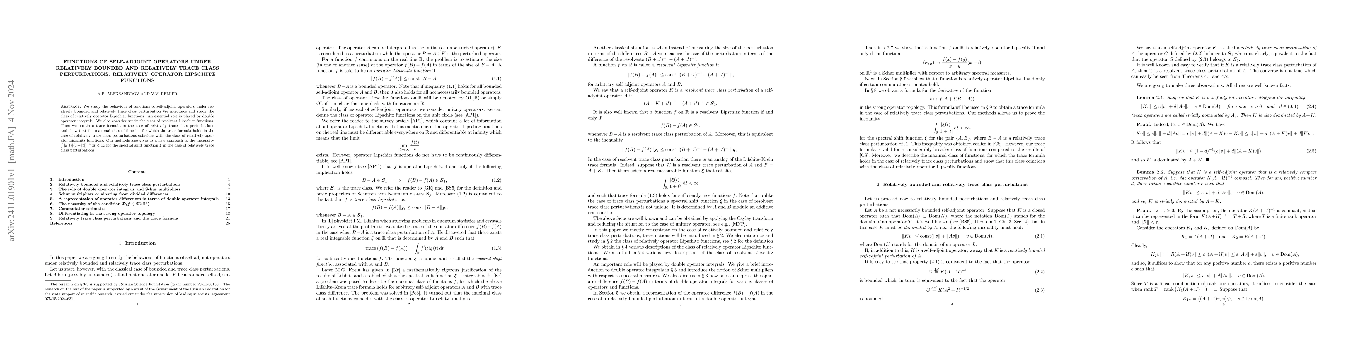 Thumbnail for Functions of self-adjoint operators under relatively bounded and
  relatively trace class perturbations. Relatively operator Lipschitz functions