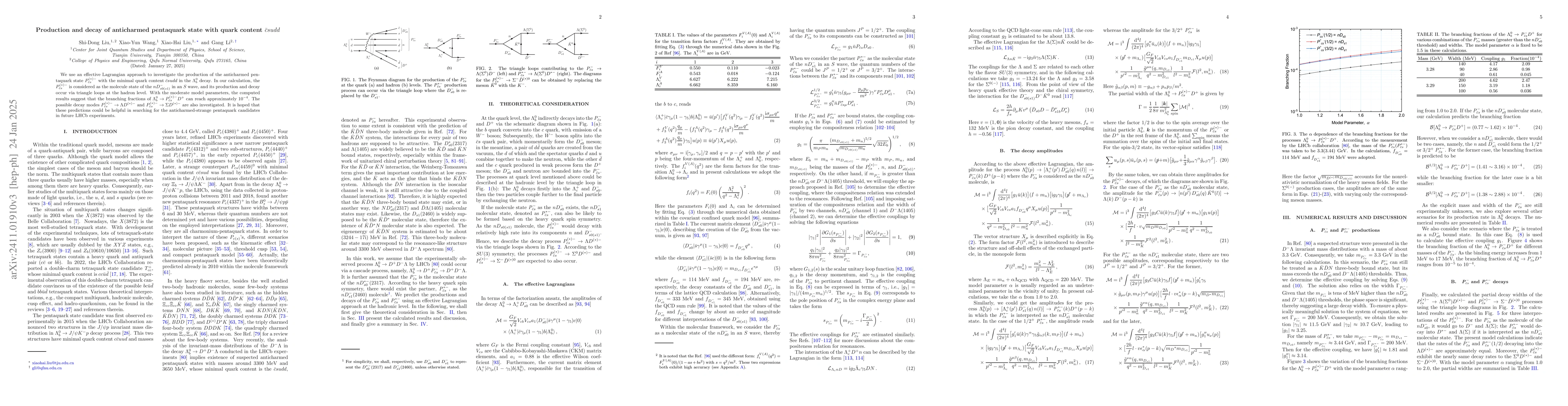 Thumbnail for Production and decay of anticharmed pentaquark state with quark content
  $\bar{c}sudd$