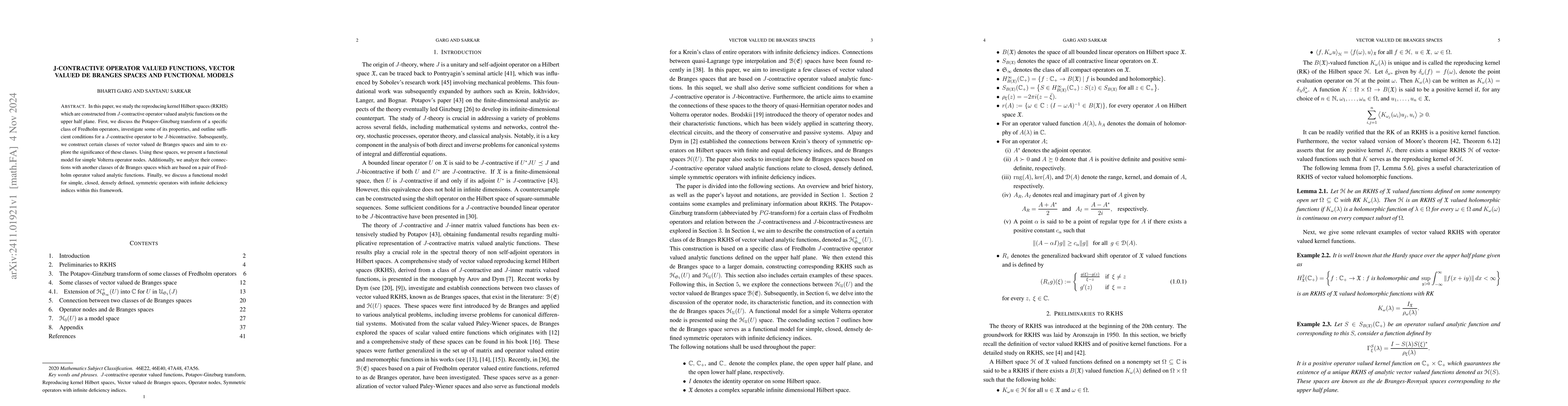 Thumbnail for J-contractive operator valued functions, vector valued de Branges spaces
  and functional models