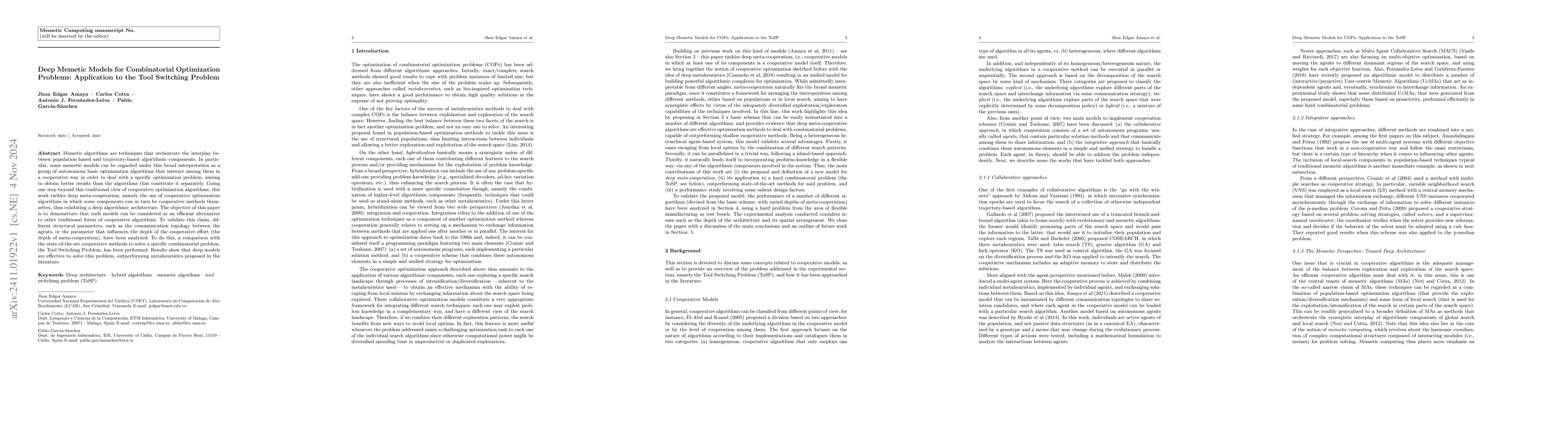 Thumbnail for Deep memetic models for combinatorial optimization problems: application
  to the tool switching problem