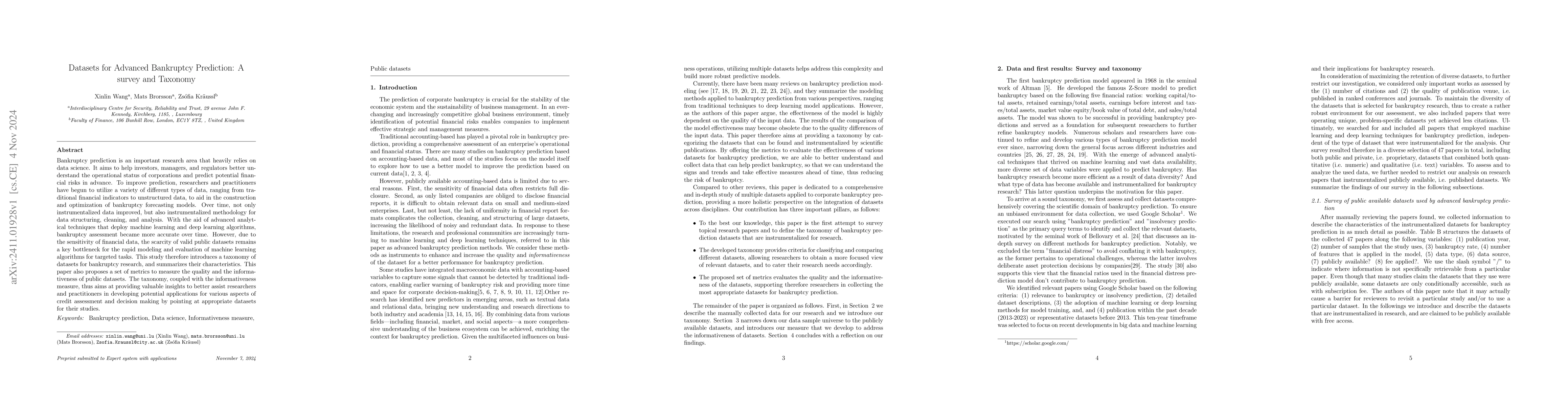 Thumbnail for Datasets for Advanced Bankruptcy Prediction: A survey and Taxonomy
