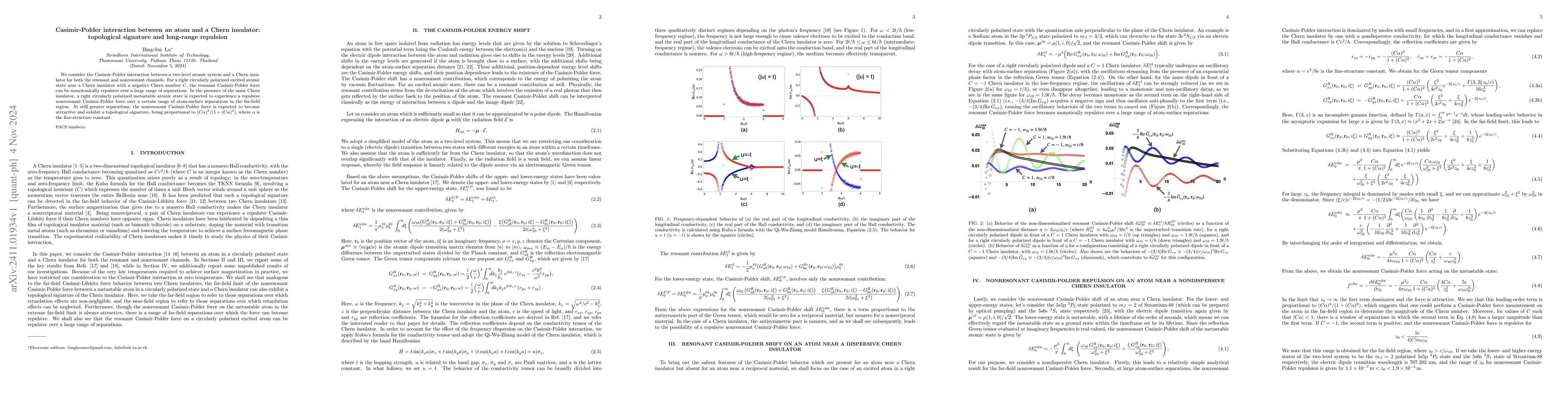 Thumbnail for Casimir-Polder interaction between an atom and a Chern insulator:
  topological signature and long-range repulsion