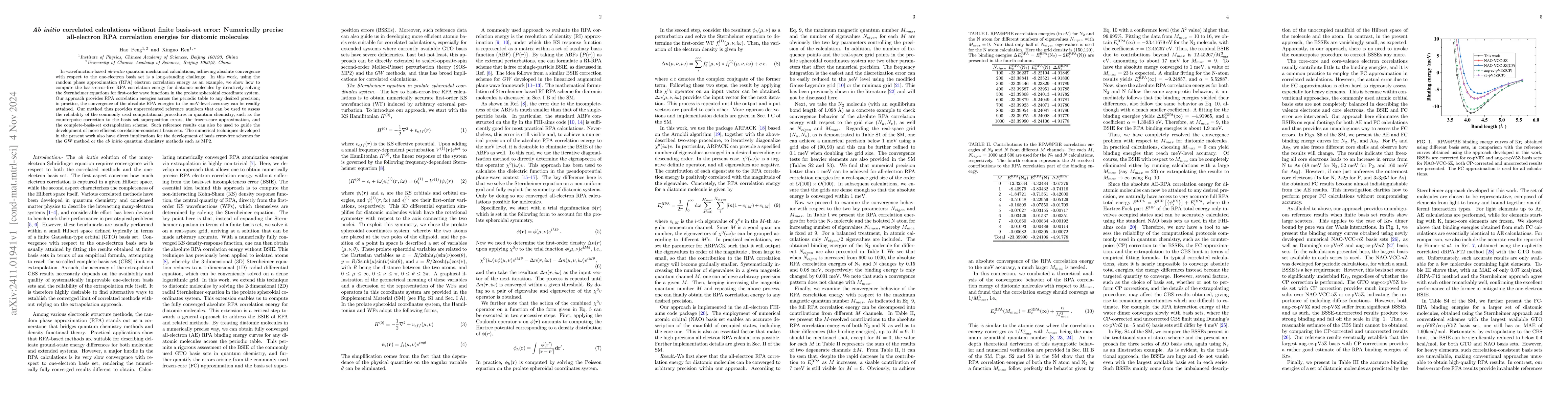 Thumbnail for $\textit{Ab initio}$ correlated calculations without finite basis-set
  error: Numerically precise all-electron RPA correlation energies for diatomic
  molecules