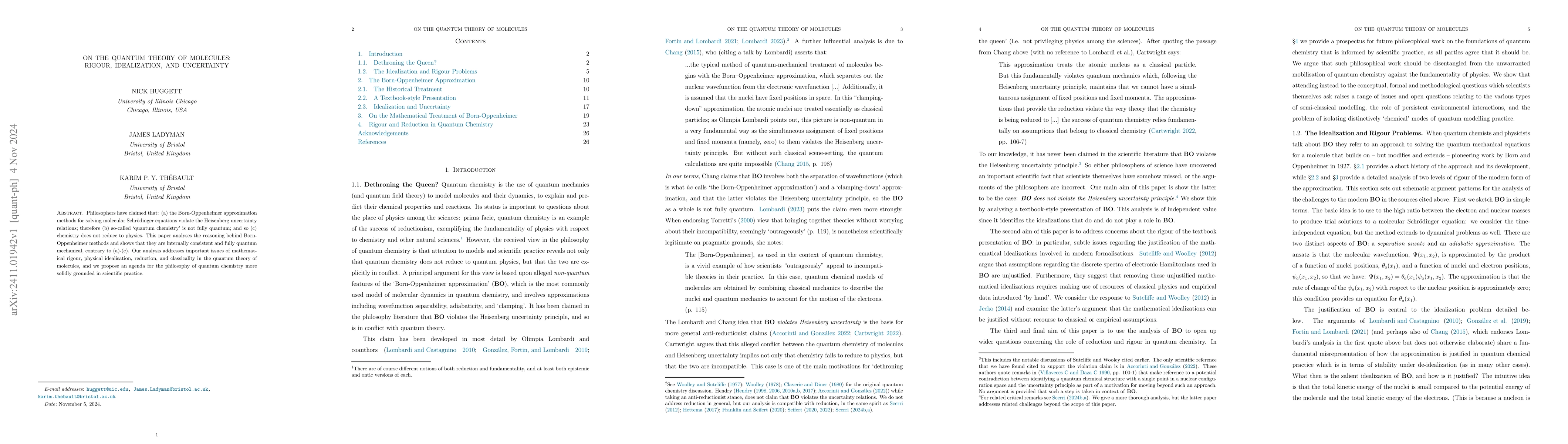 Thumbnail for On the Quantum Theory of Molecules: Rigour, Idealization, and
  Uncertainty