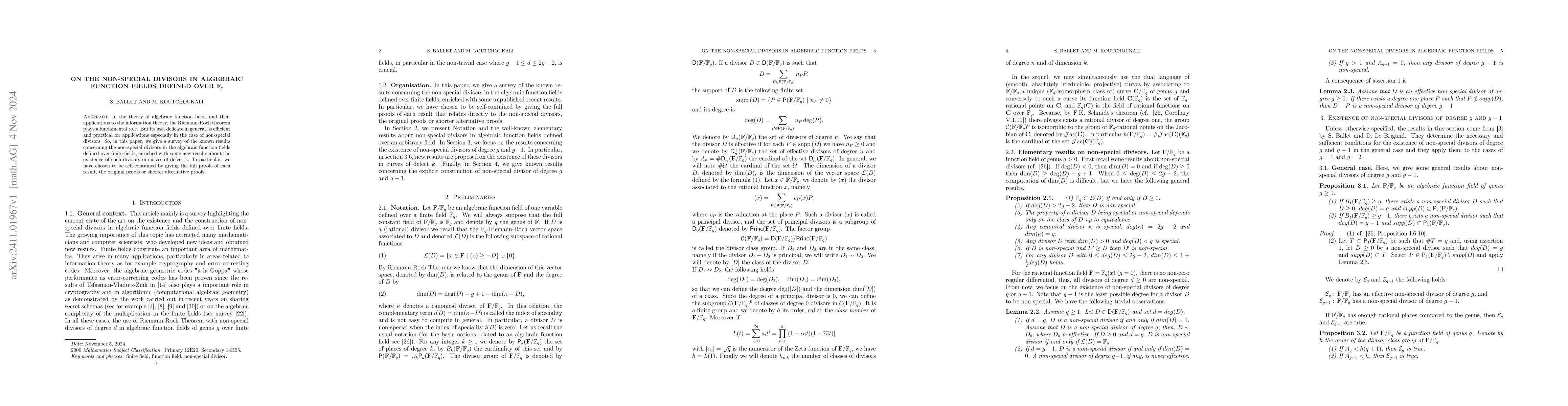 Thumbnail for On the non-special divisors in algebraic function fields defined over
  $\mathbb{F}_q$