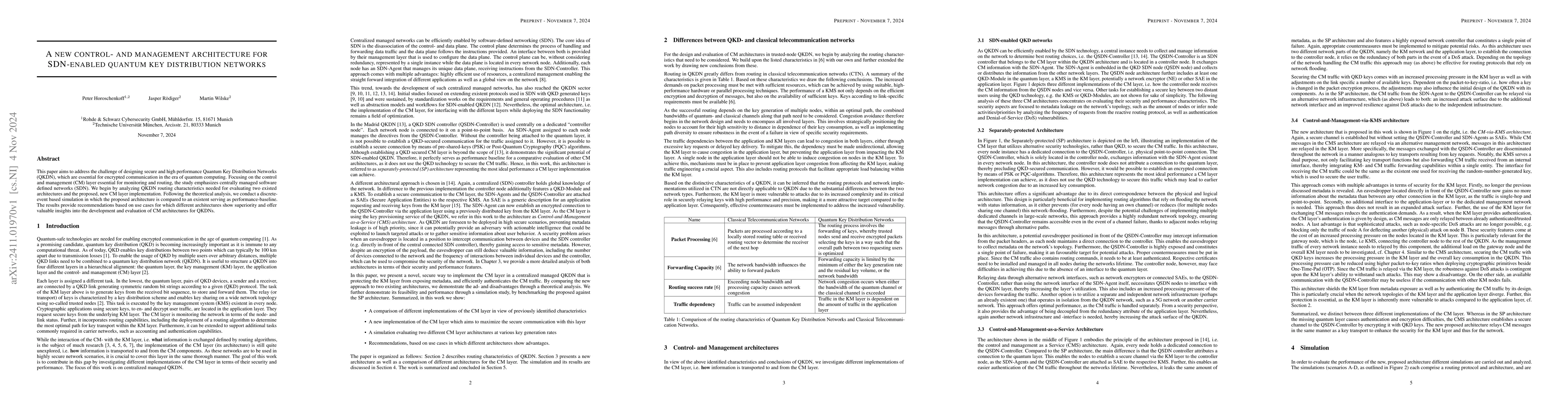 Thumbnail for A new control- and management architecture for SDN-enabled quantum key
  distribution networks