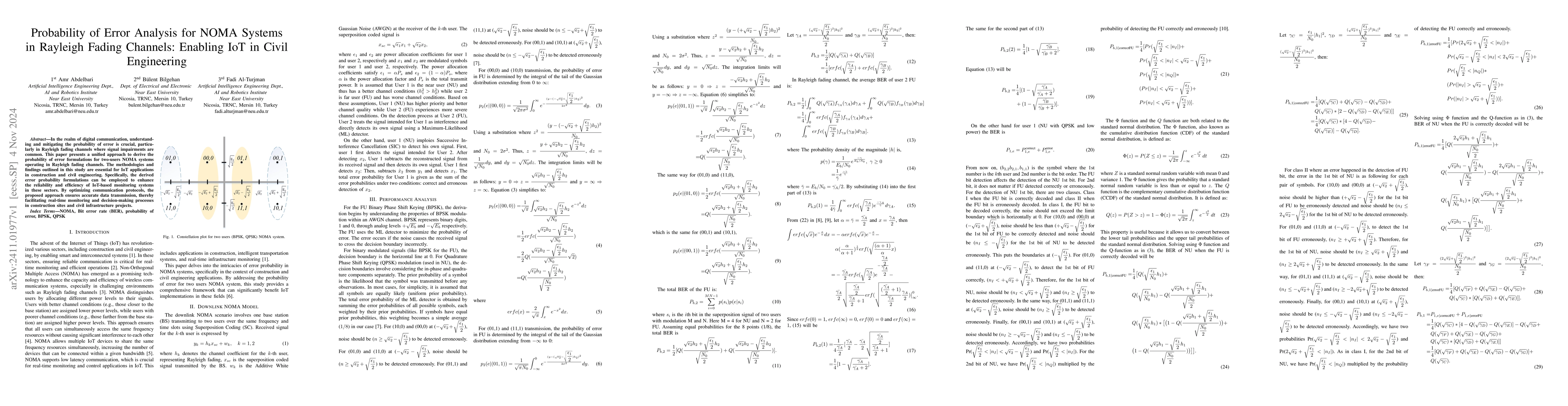 Thumbnail for Probability of Error Analysis for NOMA Systems in Rayleigh Fading
  Channels: Enabling IoT in Civil Engineering