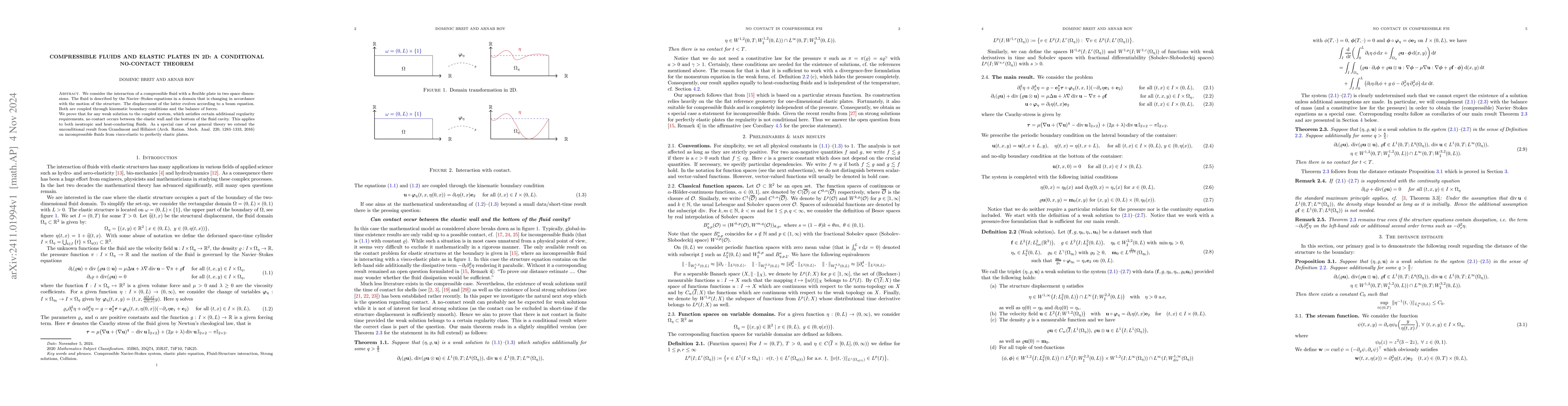 Thumbnail for Compressible fluids and elastic plates in 2D: A conditional no-contact
  theorem