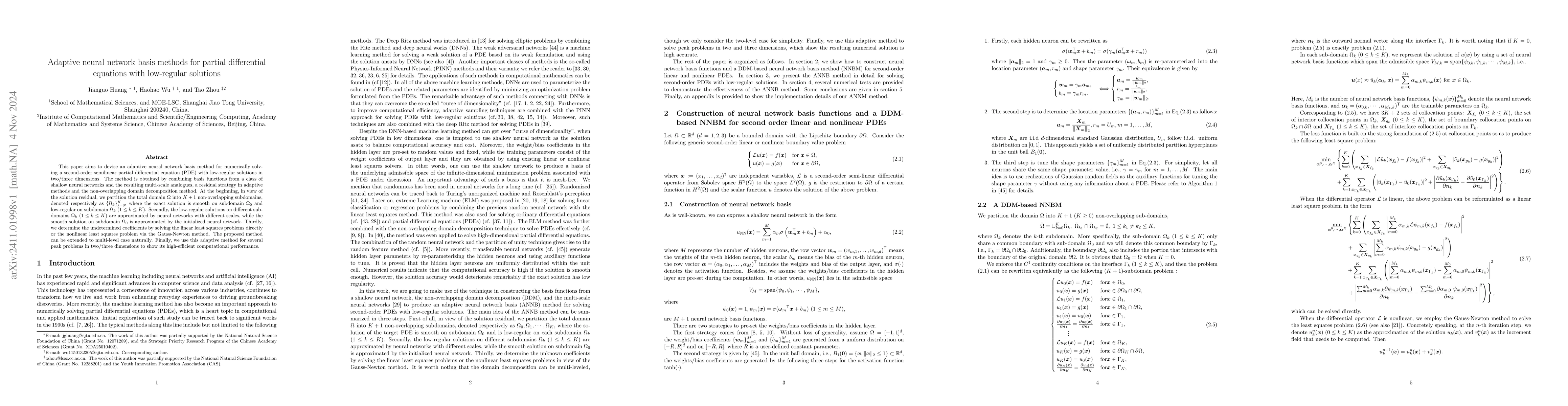 Thumbnail for Adaptive neural network basis methods for partial differential equations
  with low-regular solutions