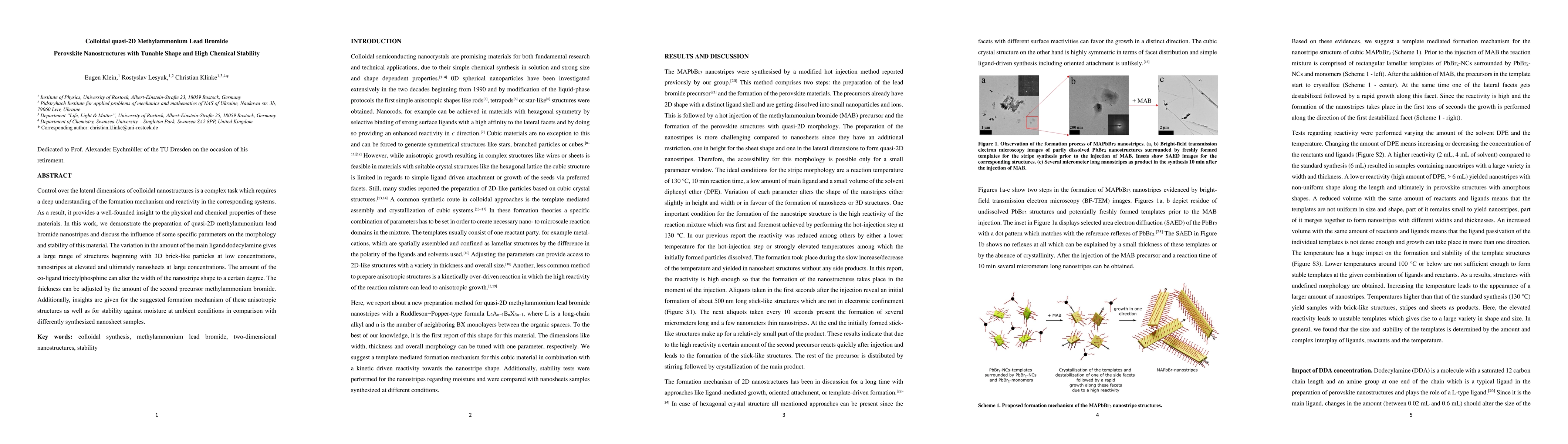Thumbnail for Colloidal quasi-2D Methylammonium Lead Bromide Perovskite Nanostructures
  with Tunable Shape and High Chemical Stability
