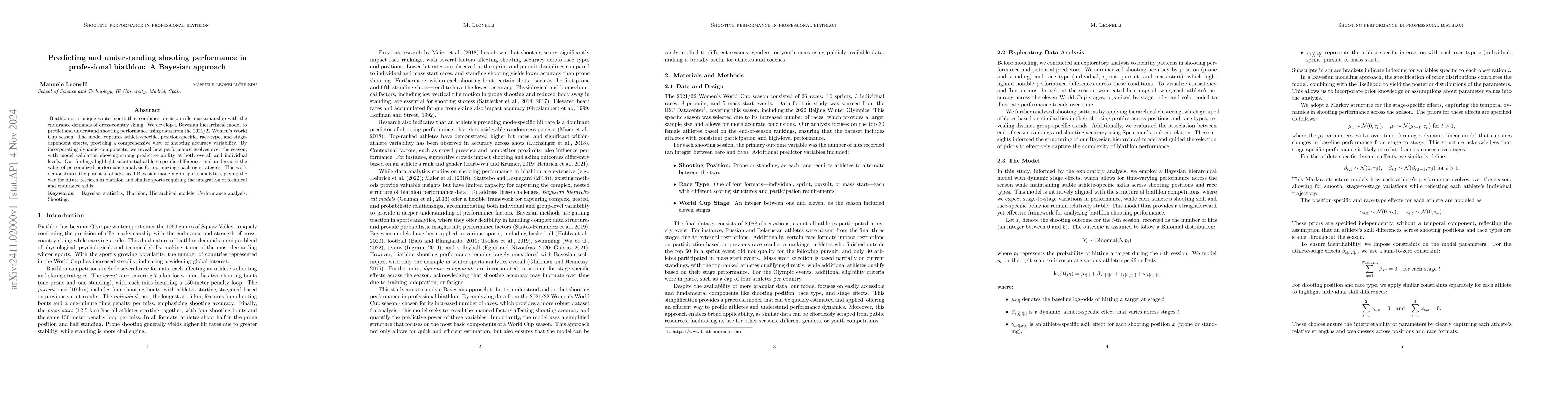Thumbnail for Predicting and understanding shooting performance in professional
  biathlon: A Bayesian approach