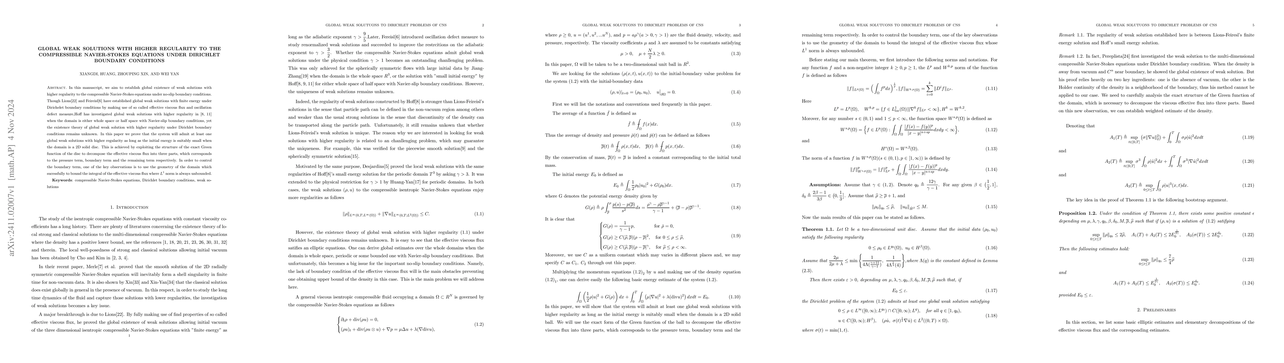 Thumbnail for Global weak solutions with higher regularity to the compressible
  Navier-Stokes equations under Dirichlet boundary conditions