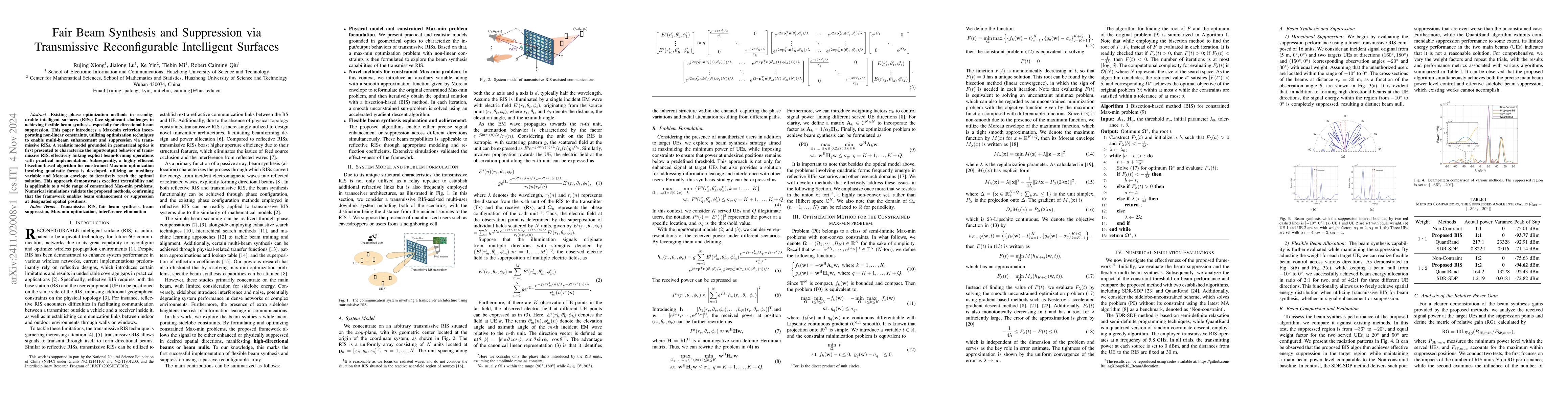 Thumbnail for Fair Beam Synthesis and Suppression via Transmissive Reconfigurable
  Intelligent Surfaces