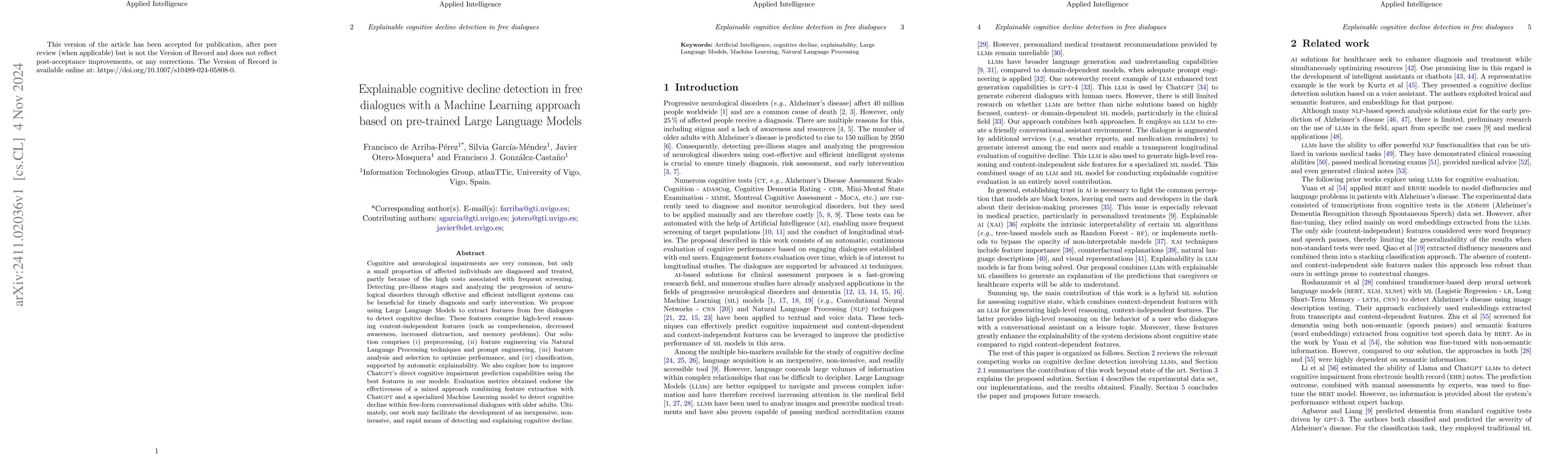 Thumbnail for Explainable cognitive decline detection in free dialogues with a Machine
  Learning approach based on pre-trained Large Language Models