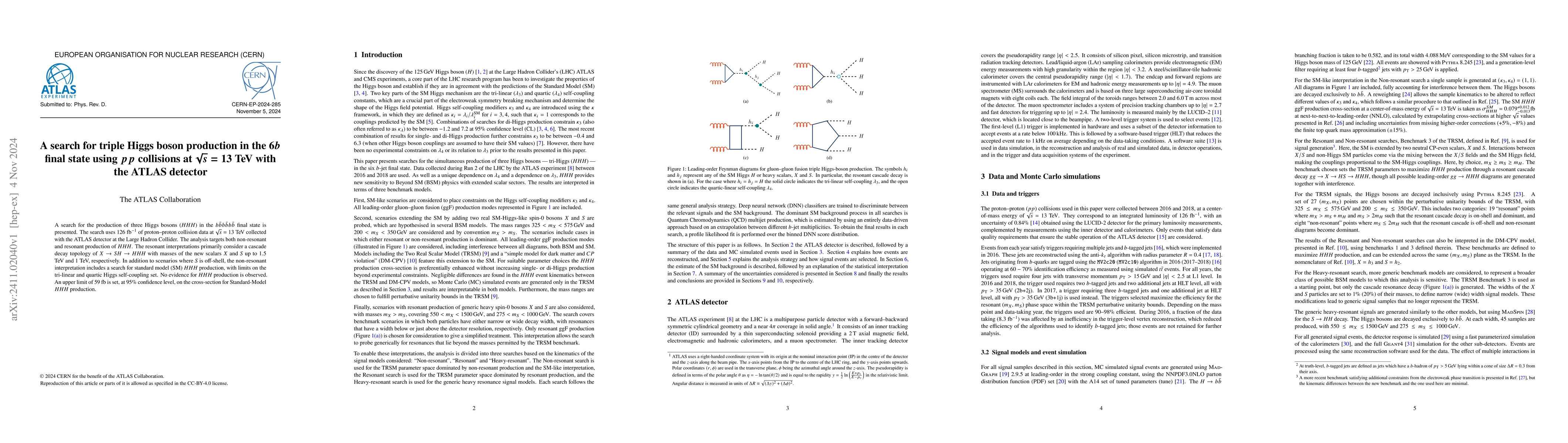 Thumbnail for A search for triple Higgs boson production in the $6b$ final state using
  $pp$ collisions at $\sqrt{s}=13$ TeV with the ATLAS detector