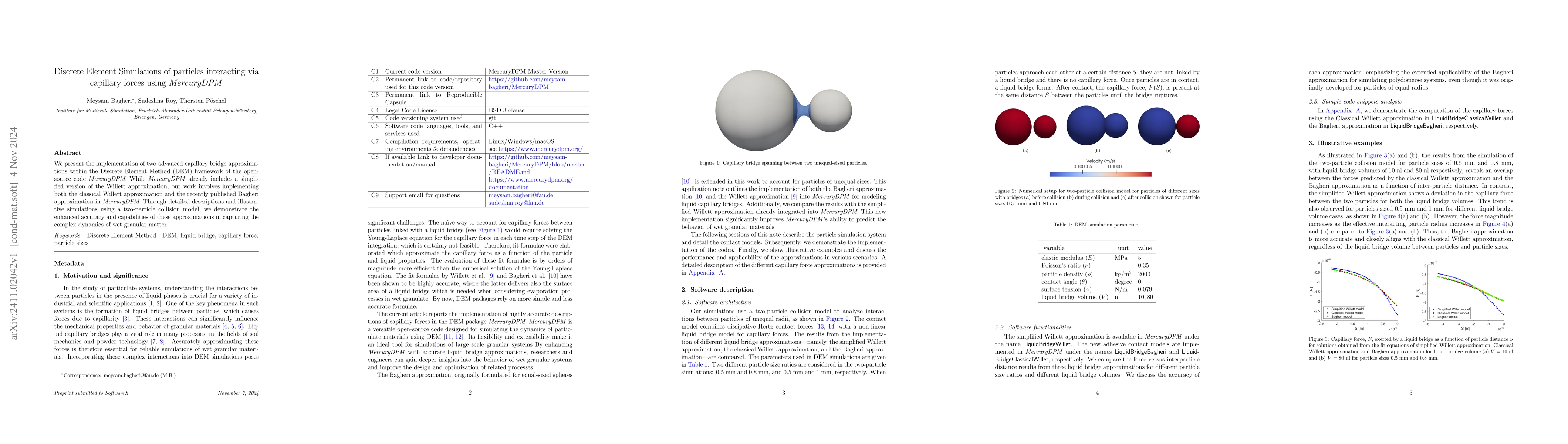 Thumbnail for Discrete Element Simulations of particles interacting via capillary
  forces using MercuryDPM