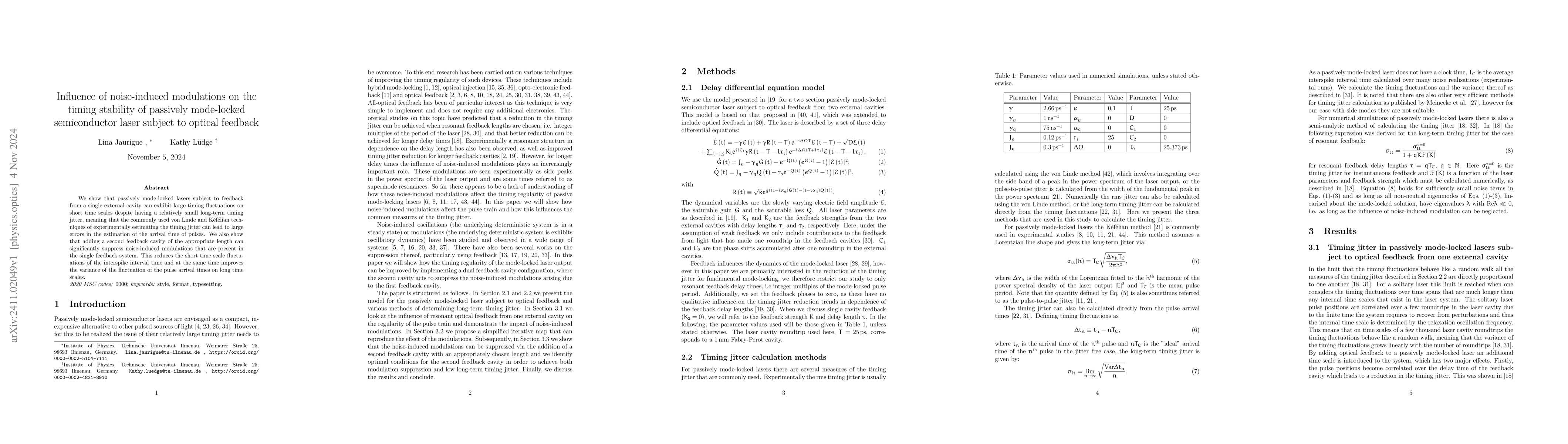 Thumbnail for Influence of noise-induced modulations on the timing stability of
  passively mode-locked semiconductor laser subject to optical feedback