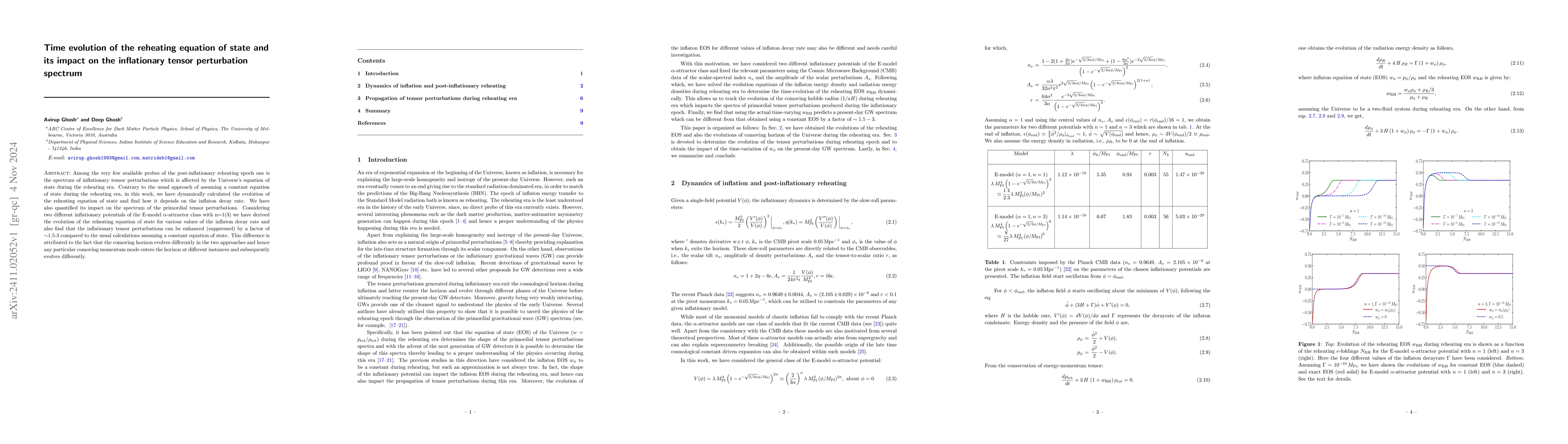 Thumbnail for Time evolution of the reheating equation of state and its impact on the
  inflationary tensor perturbation spectrum