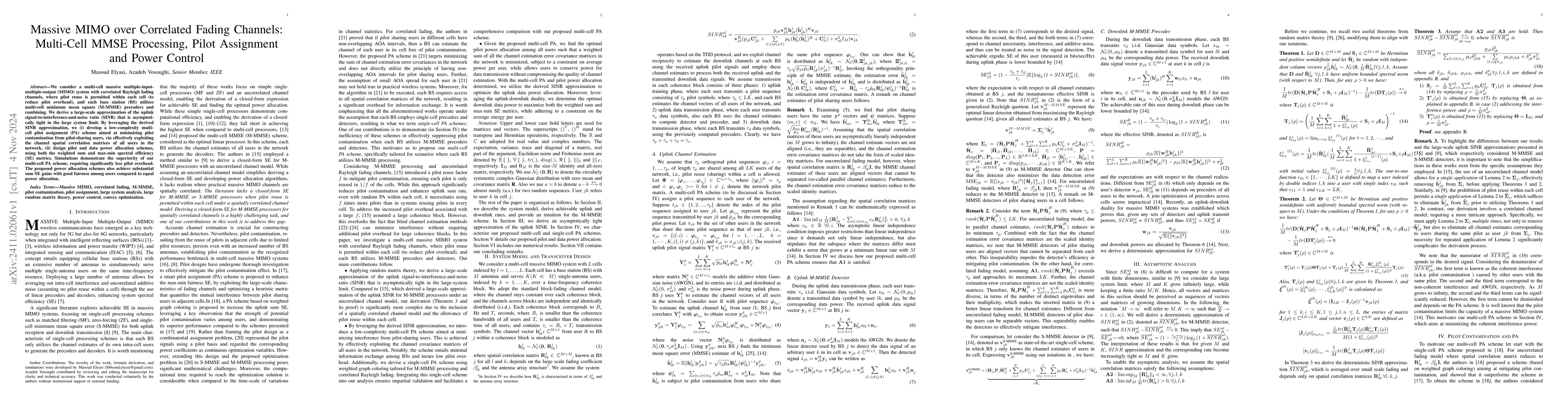 Thumbnail for Massive MIMO over Correlated Fading Channels: Multi-Cell MMSE
  Processing, Pilot Assignment and Power Control