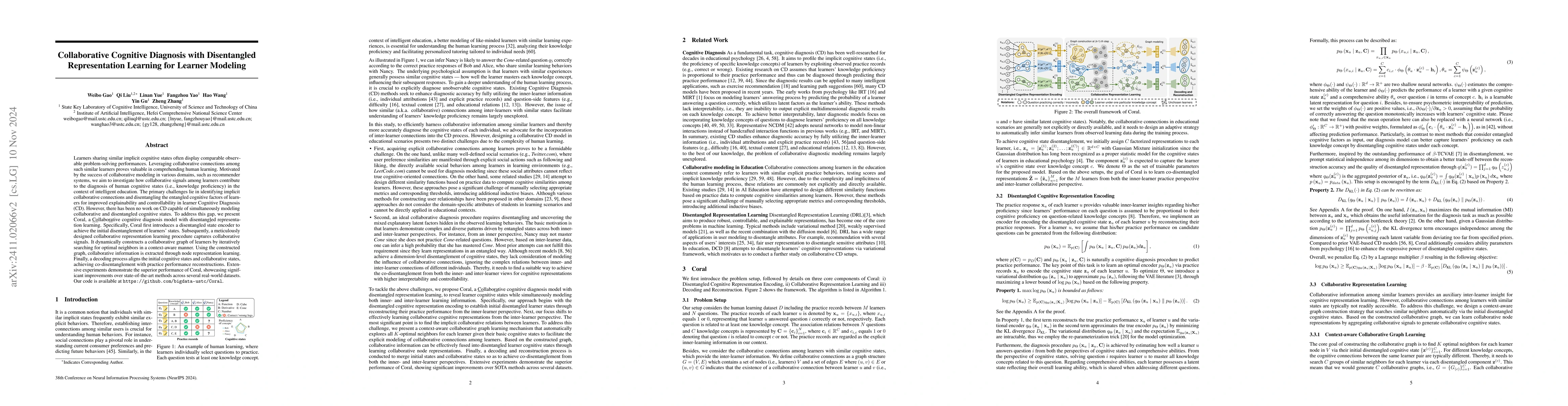 Thumbnail for Collaborative Cognitive Diagnosis with Disentangled Representation
  Learning for Learner Modeling