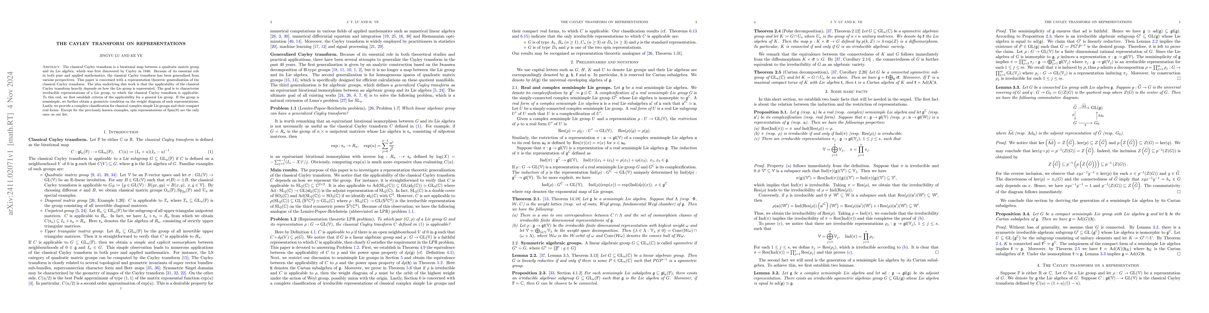 Thumbnail for The Cayley Transform on Representations