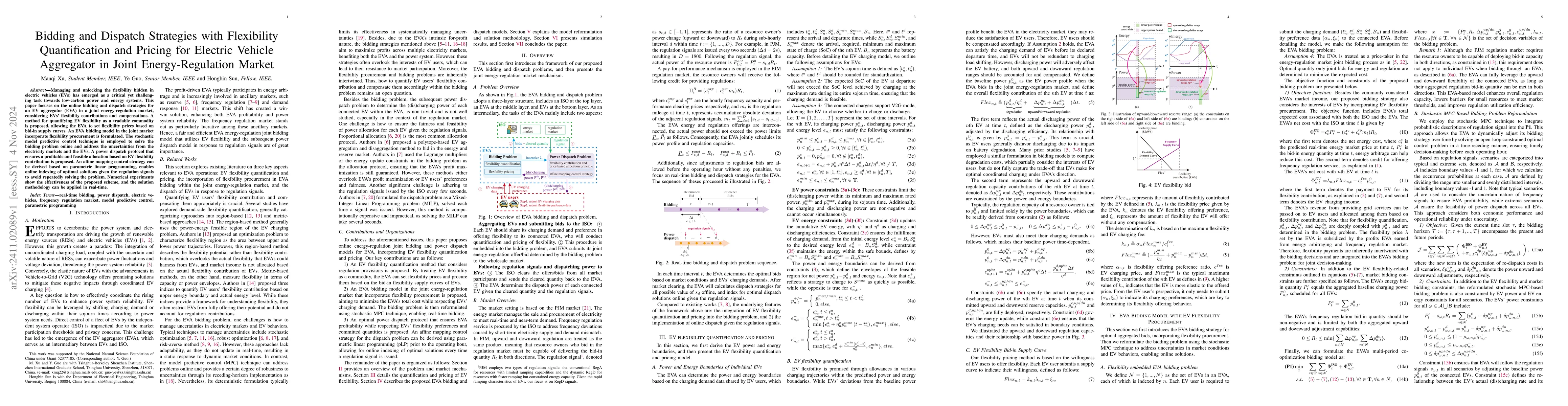 Thumbnail for Bidding and Dispatch Strategies with Flexibility Quantification and
  Pricing for Electric Vehicle Aggregator in Joint Energy-Regulation Market