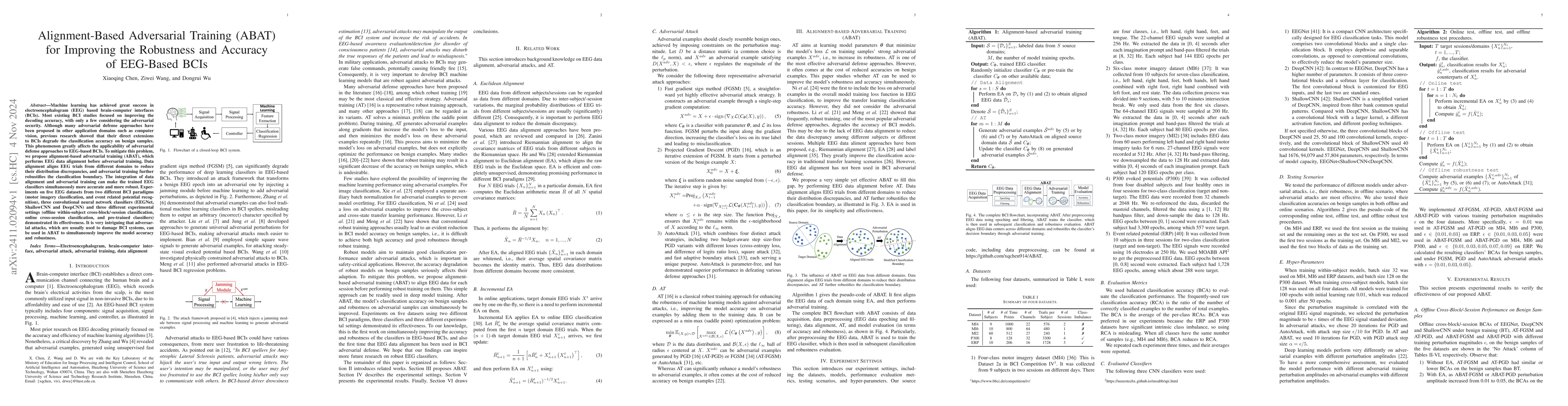 Thumbnail for Alignment-Based Adversarial Training (ABAT) for Improving the Robustness
  and Accuracy of EEG-Based BCIs