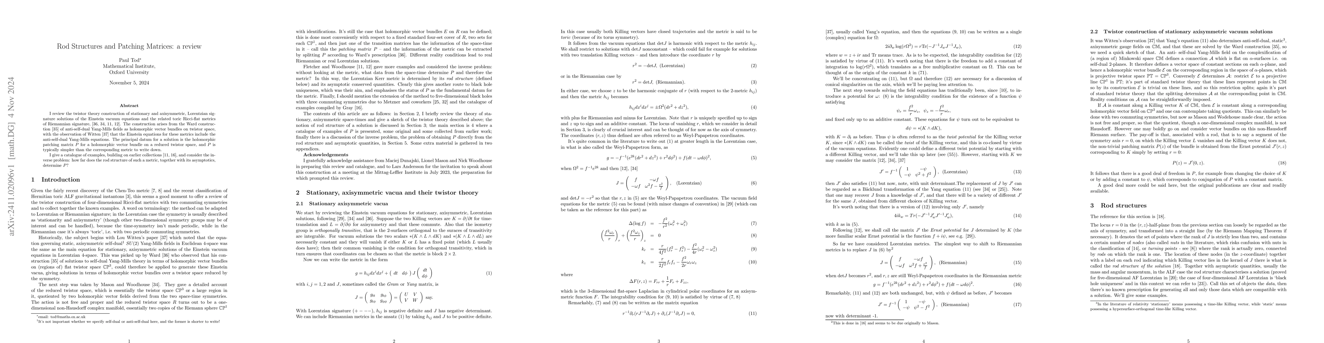 Thumbnail for Rod Structures and Patching Matrices: a review