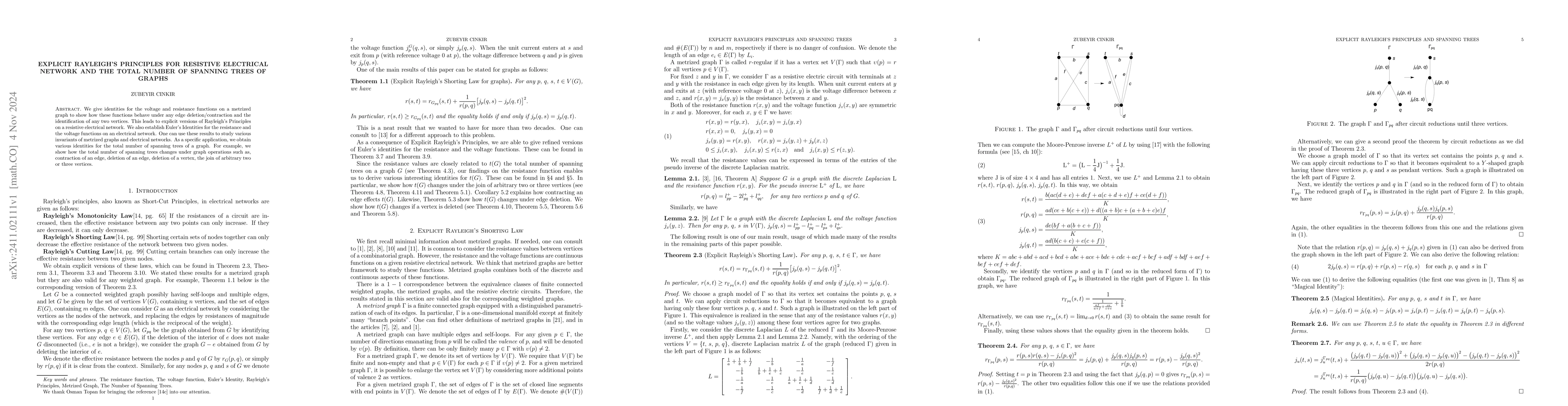 Thumbnail for Explicit Rayleigh's Principles for Resistive Electrical Network and The
  Total Number of Spanning Trees of Graphs