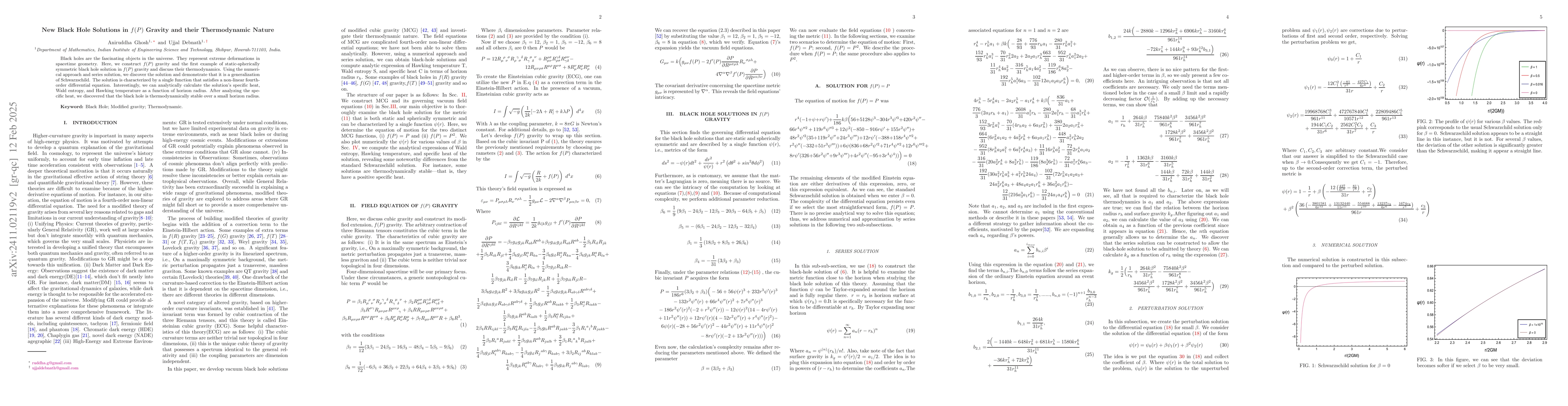 Thumbnail for New Black Hole Solutions in f(P) Gravity and its Thermodynamic Nature