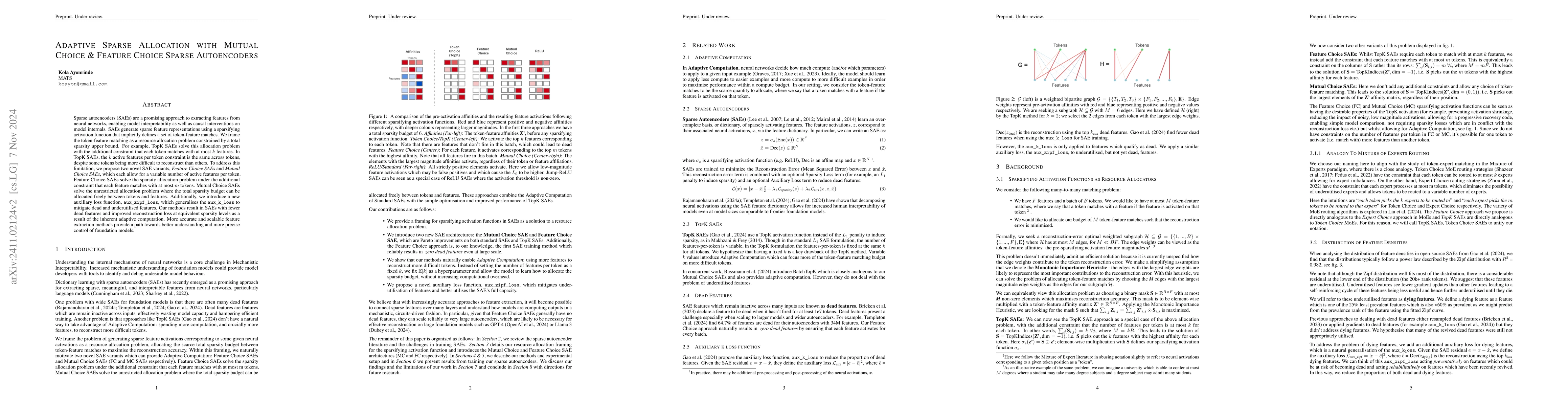 Thumbnail for Adaptive Sparse Allocation with Mutual Choice & Feature Choice Sparse
  Autoencoders