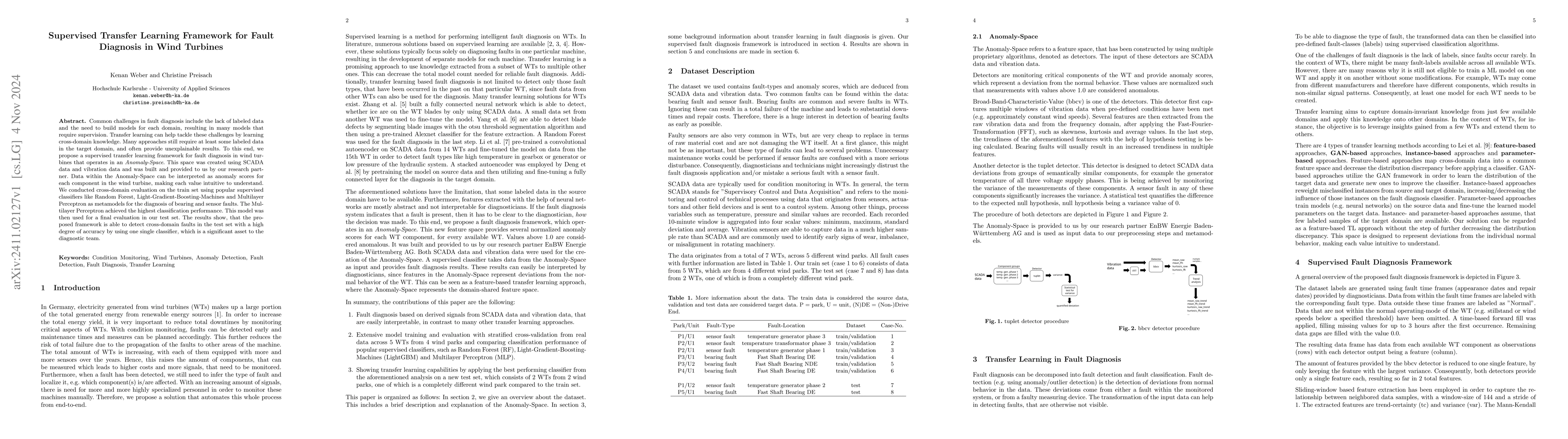 Thumbnail for Supervised Transfer Learning Framework for Fault Diagnosis in Wind
  Turbines