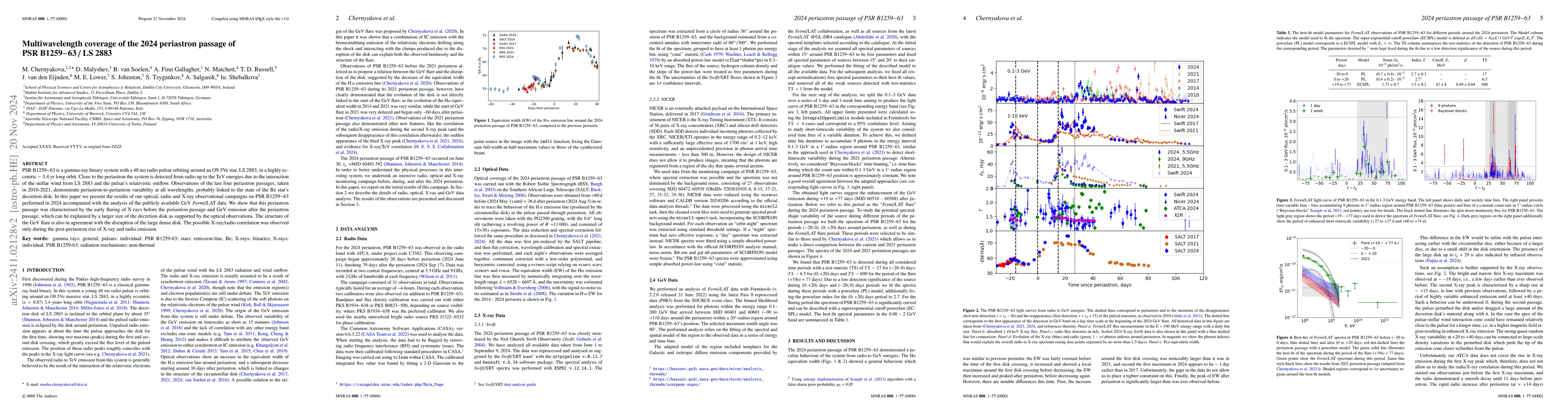 Thumbnail for Multiwavelength coverage of the 2024 periastron passage of PSR B1259-63
  / LS 2883