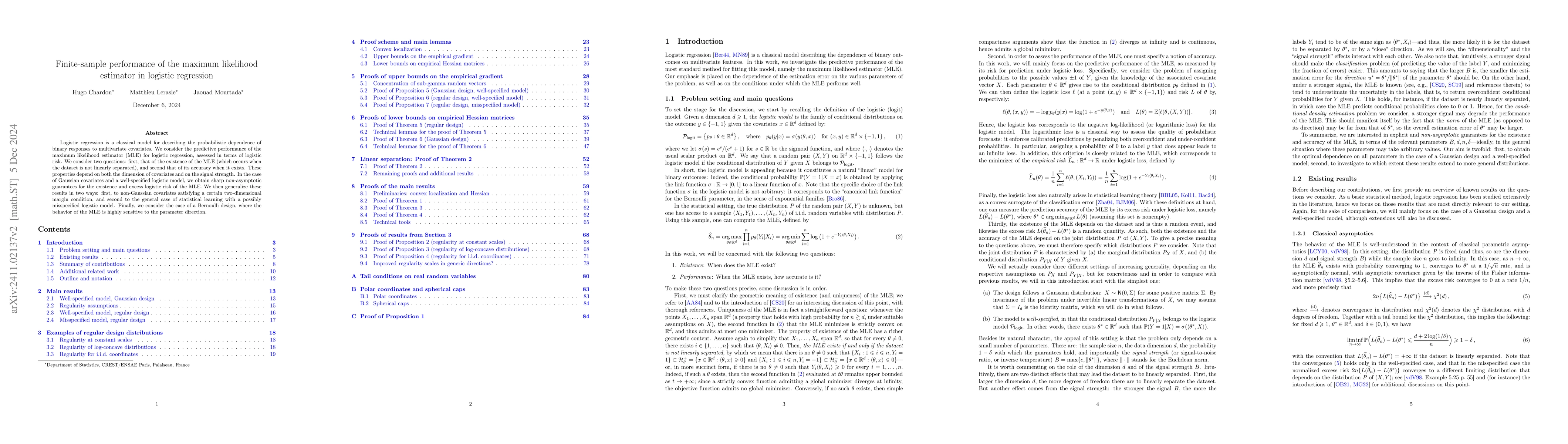 Thumbnail for Finite-sample performance of the maximum likelihood estimator in
  logistic regression