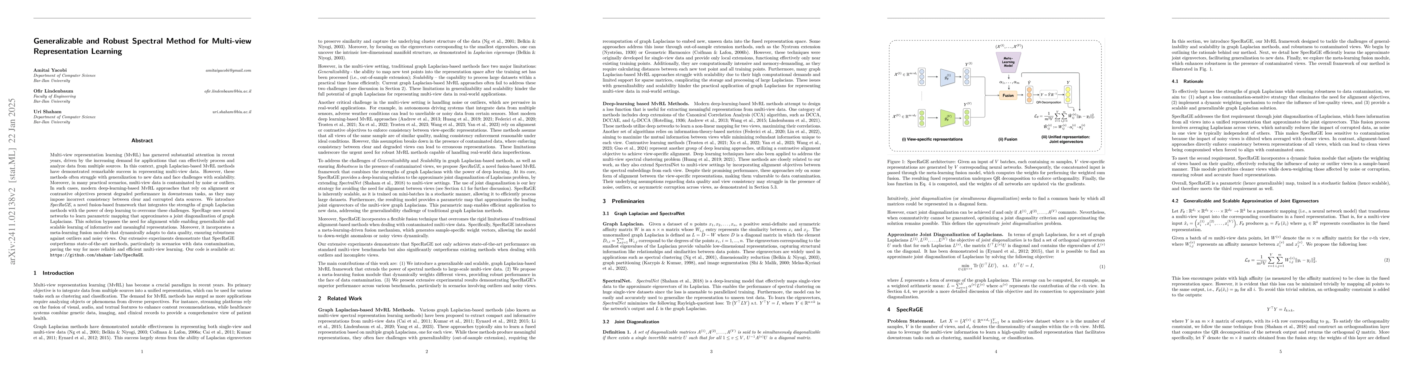 Thumbnail for SpecRaGE: Robust and Generalizable Multi-view Spectral Representation
  Learning