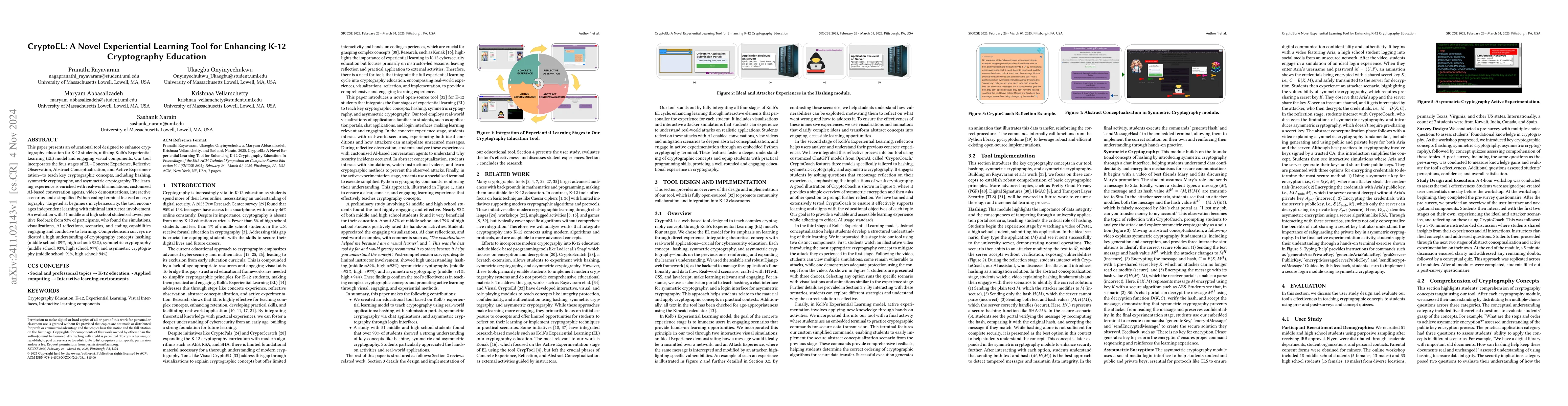 Thumbnail for CryptoEL: A Novel Experiential Learning Tool for Enhancing K-12
  Cryptography Education