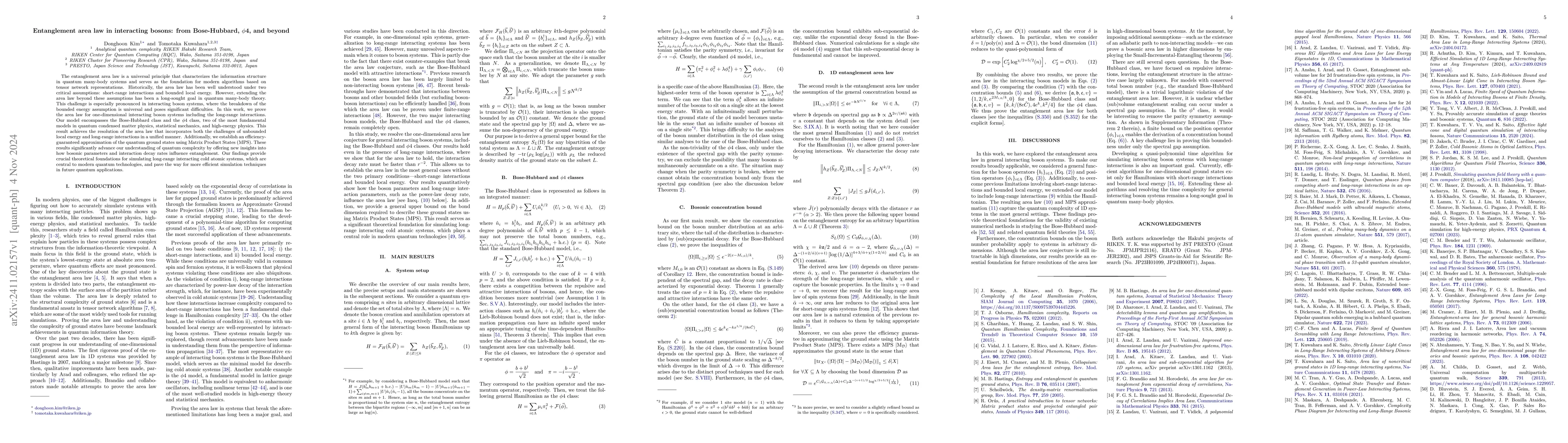 Thumbnail for Entanglement area law in interacting bosons: from Bose-Hubbard, $φ$4,
  and beyond