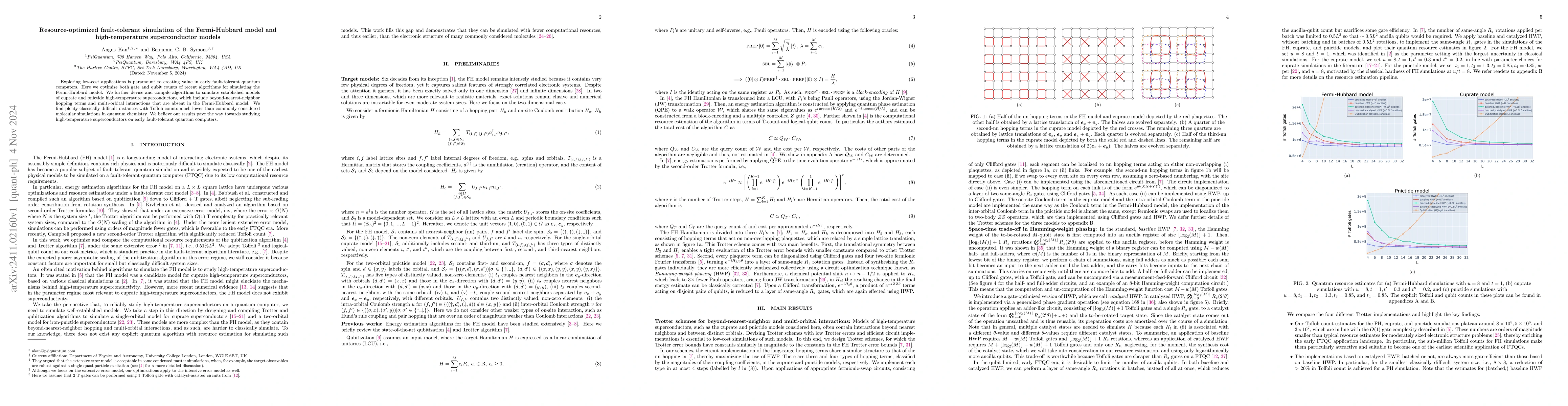 Thumbnail for Resource-optimized fault-tolerant simulation of the Fermi-Hubbard model
  and high-temperature superconductor models