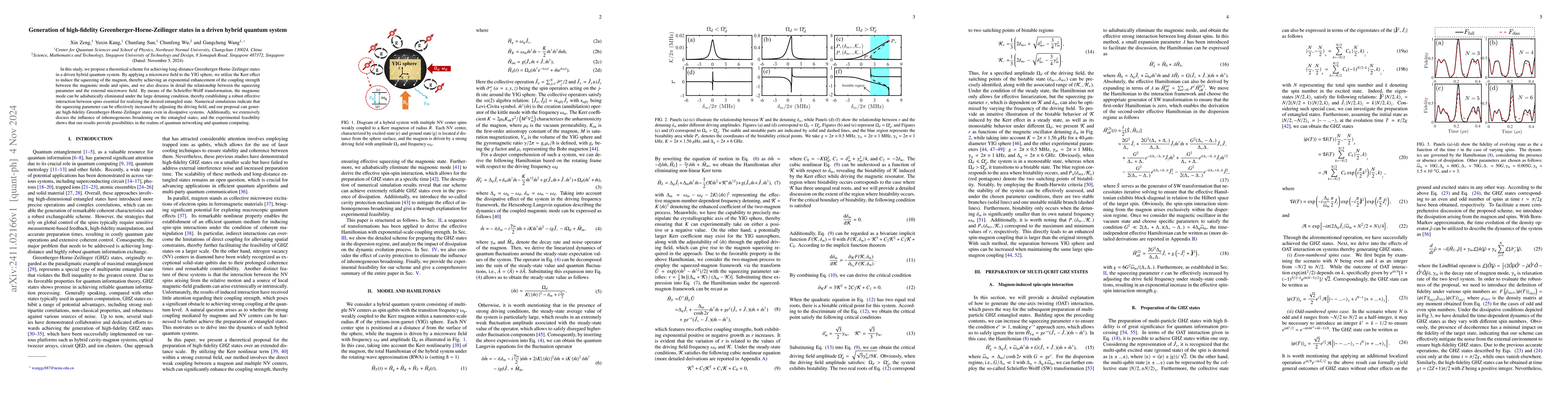 Thumbnail for Generation of high-fidelity Greenberger-Horne-Zeilinger states in a
  driven hybrid quantum system