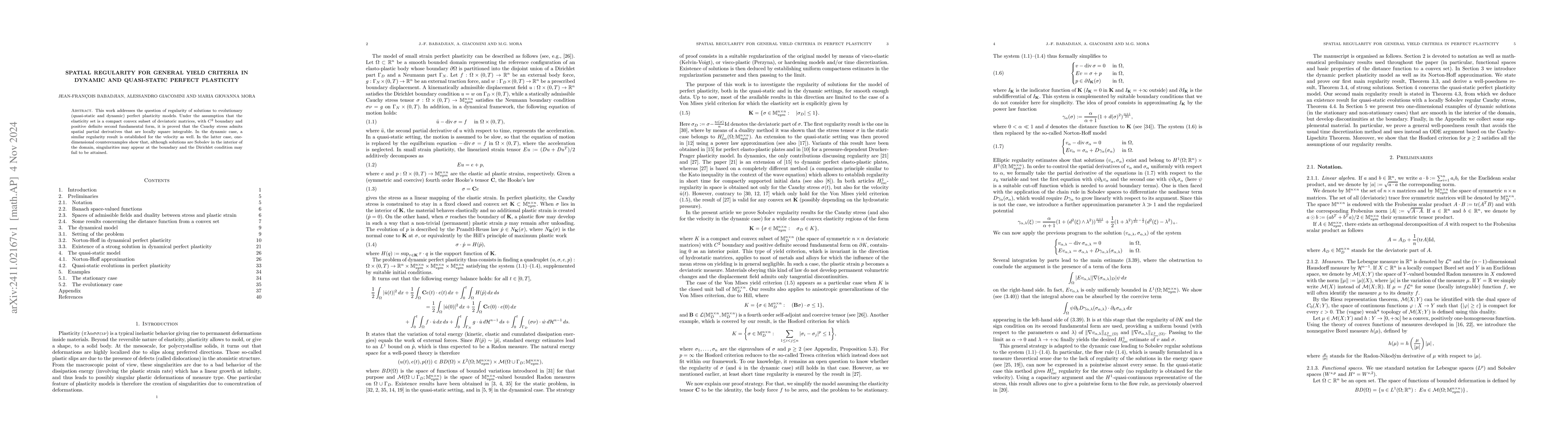 Thumbnail for Spatial regularity for general yield criteria in dynamic and
  quasi-static perfect plasticity
