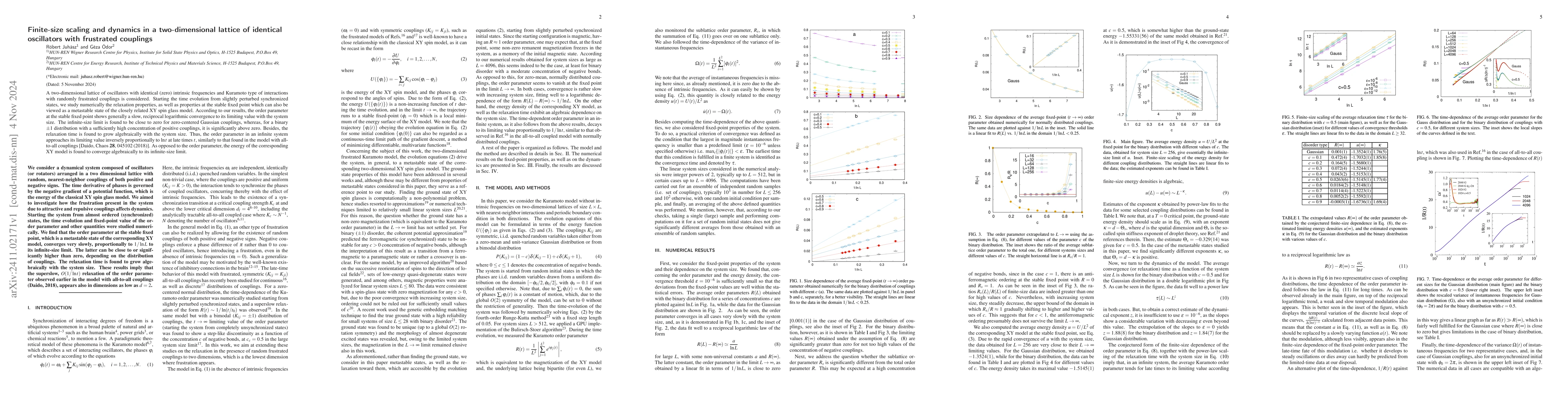 Thumbnail for Finite-size scaling and dynamics in a two-dimensional lattice of
  identical oscillators with frustrated couplings
