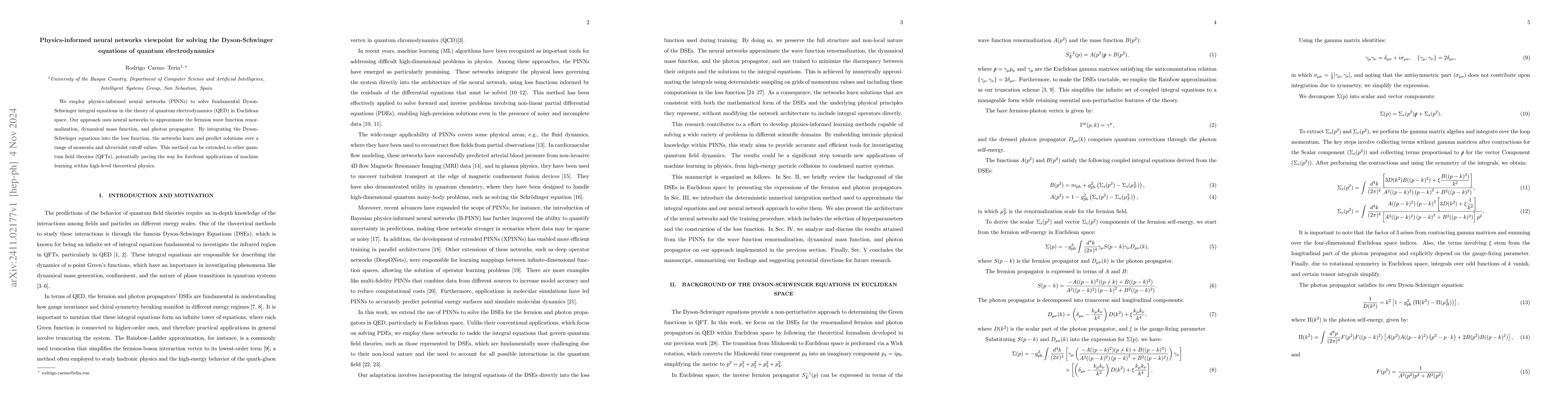 Thumbnail for Physics-informed neural networks viewpoint for solving the
  Dyson-Schwinger equations of quantum electrodynamics