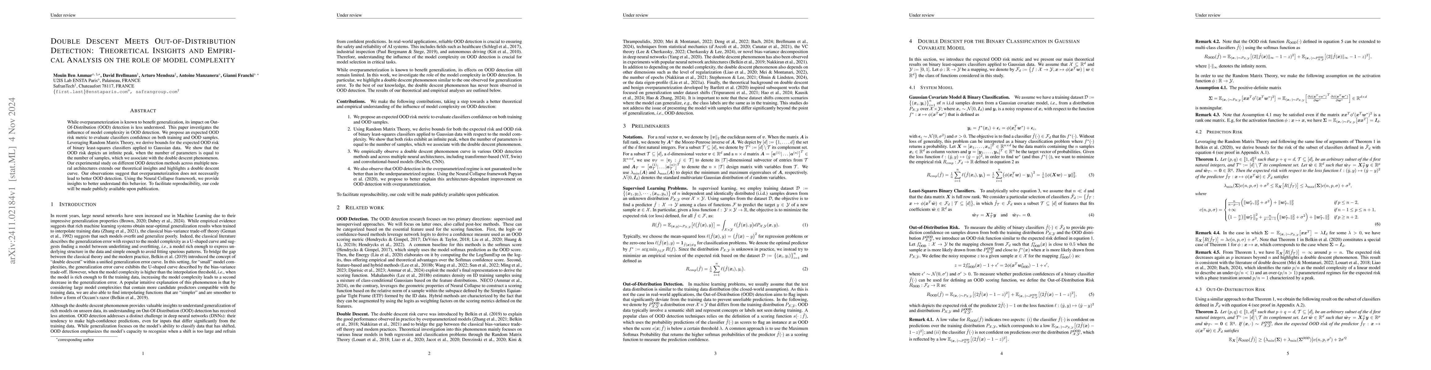 Thumbnail for Double Descent Meets Out-of-Distribution Detection: Theoretical Insights
  and Empirical Analysis on the role of model complexity