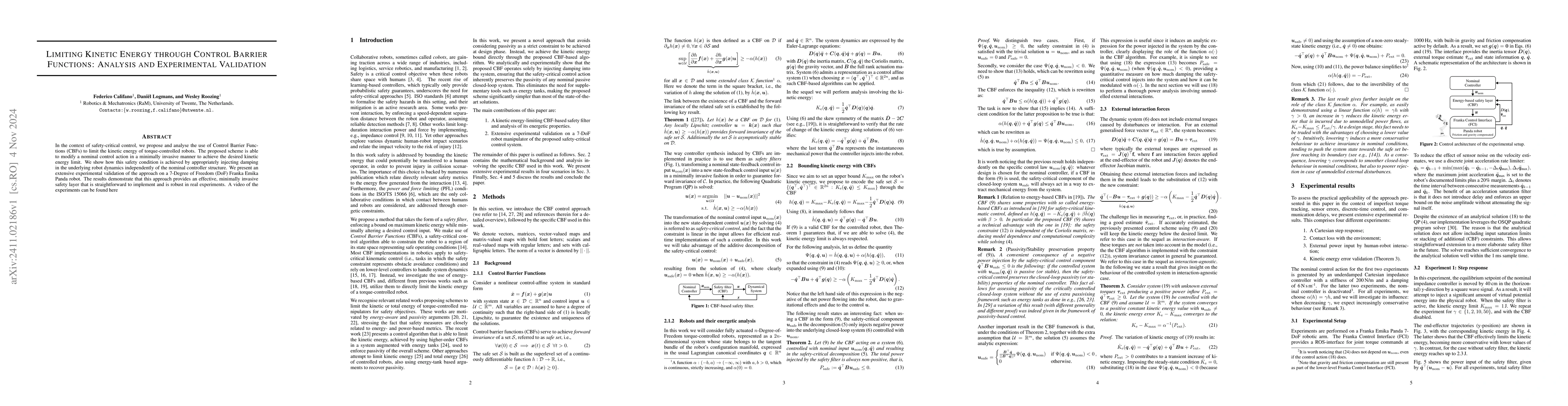 Thumbnail for Limiting Kinetic Energy through Control Barrier Functions: Analysis and
  Experimental Validation