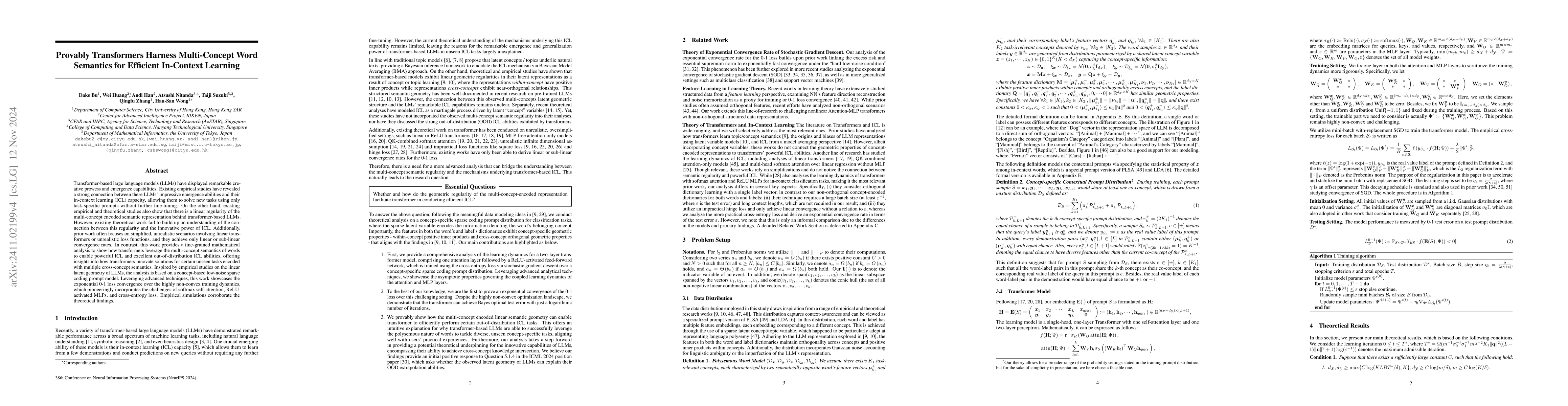 Thumbnail for Provably Transformers Harness Multi-Concept Word Semantics for Efficient
  In-Context Learning